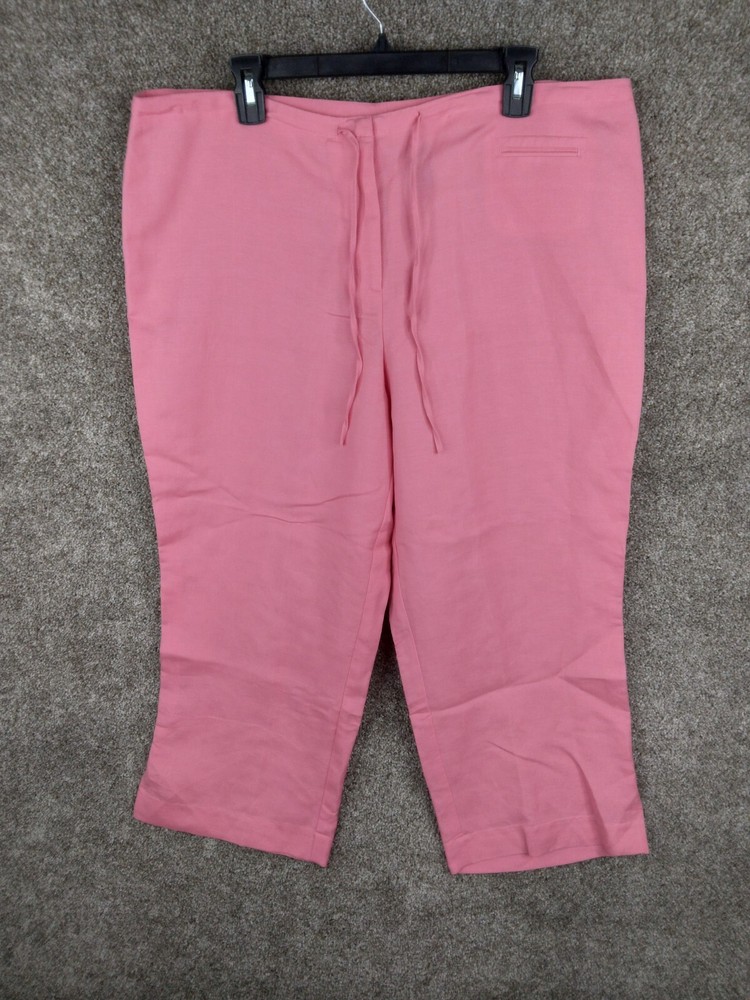 J.H. Collectibles Linen Blend Cropped Capri Pants Women 18 Pink Drawstring
