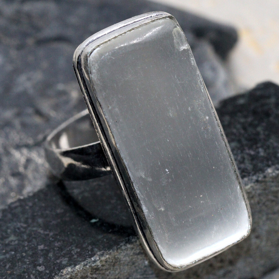 Selenite 925 Silver Plated Handmade Gemstone Ring US 8 Stunning Jewelry JW
