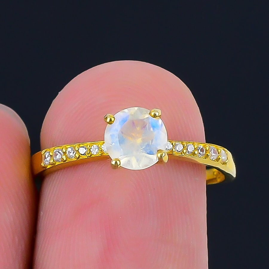 Halloween Deal Natural Rainbow Moonstone Sterling Silver Statement Daughter Ring