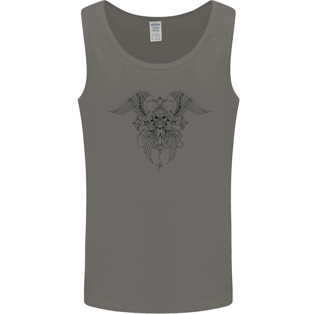 Cross Skull Wings Gothic Biker Heavy Metal Mens Vest Tank Top