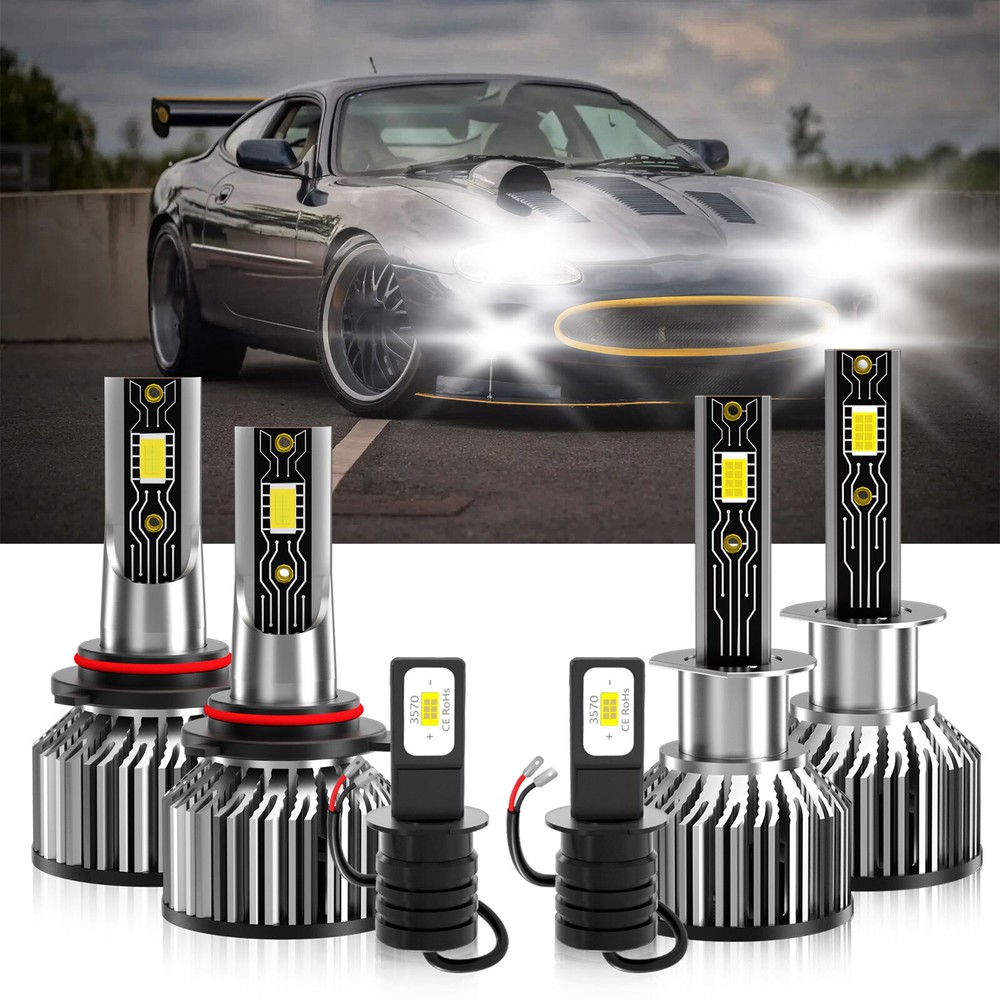 For Jaguar XK8 1997 6Pcs LED 6500K Headlight High/Low Beam+Fog Light kit white