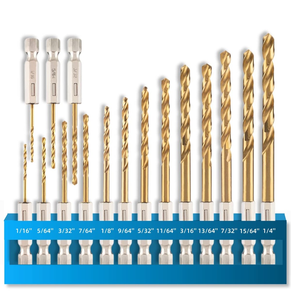 Hex Shank Drill Bit Set (13Pcs Set+3 Pcs Free), Premium 4341 HSS Titanium Imp...