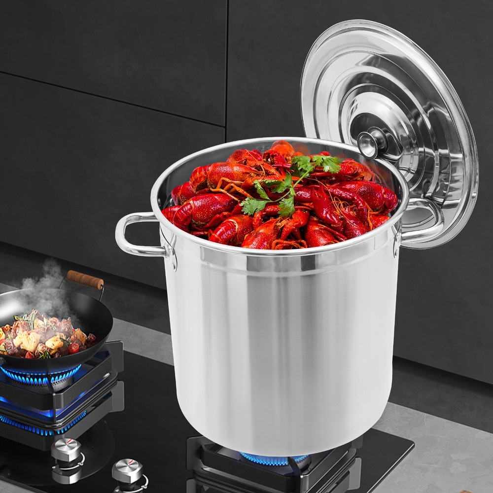 37 QT Stainless Steel Seafood Boil Pot With Basket Heavy Duty Cooking Pot W/ Lid