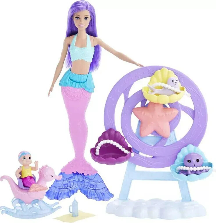 BARBIE Mermaid Doll Nurturing Playset w/ Merbaby Octopus Seal Accessories HLC30
