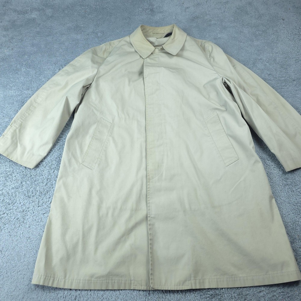 Vintage London Fog Trench Coat Mens 44 Regular Tan Single Breasted Raincoat