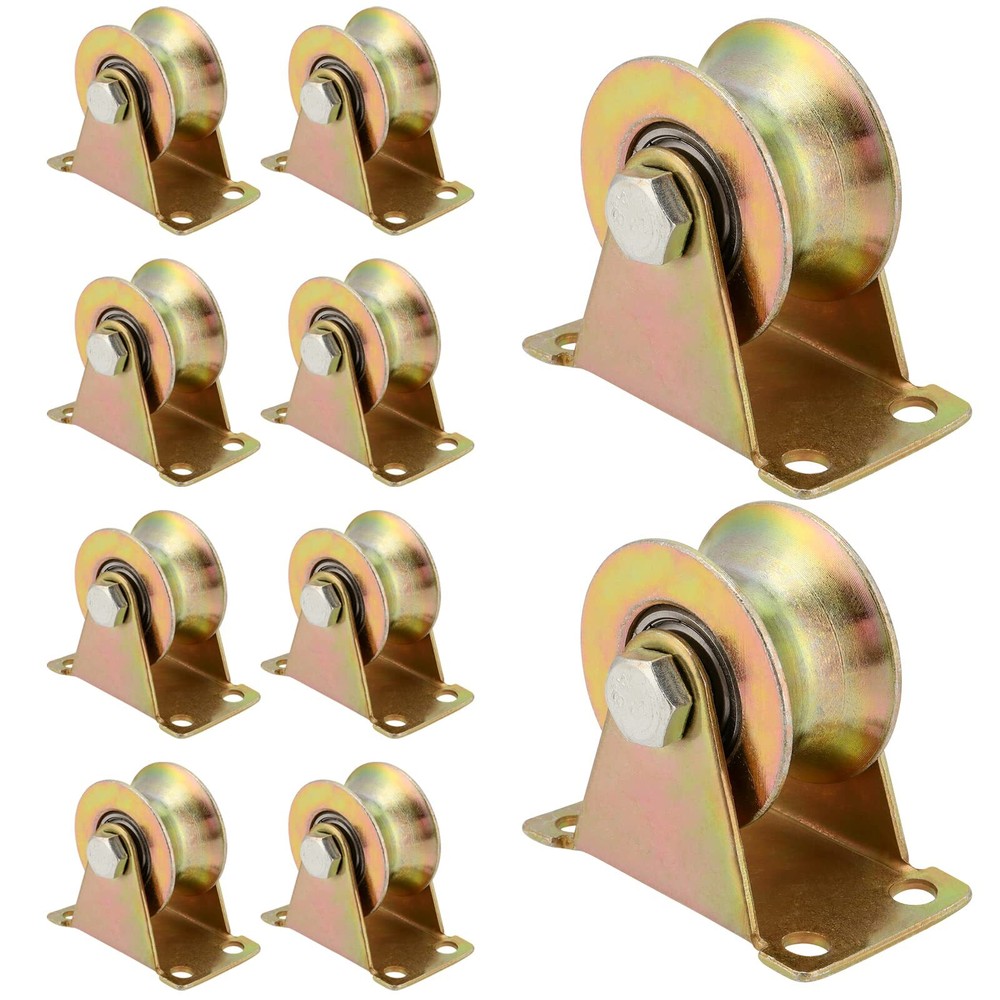 10 Pack 2 Inch U Groove Wheel Pulley, Steel U-Type Groove Wheel, Rigid Caster...