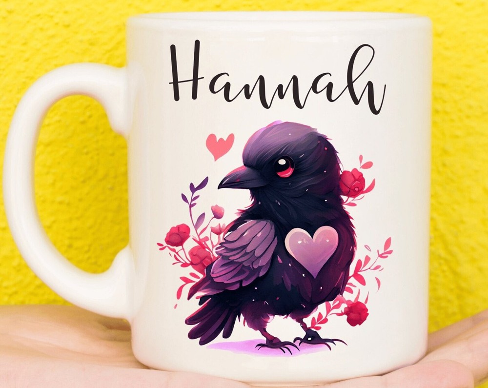 Personalised Black Crow Mug for Raven Lovers - Unique Raven Themed Gift