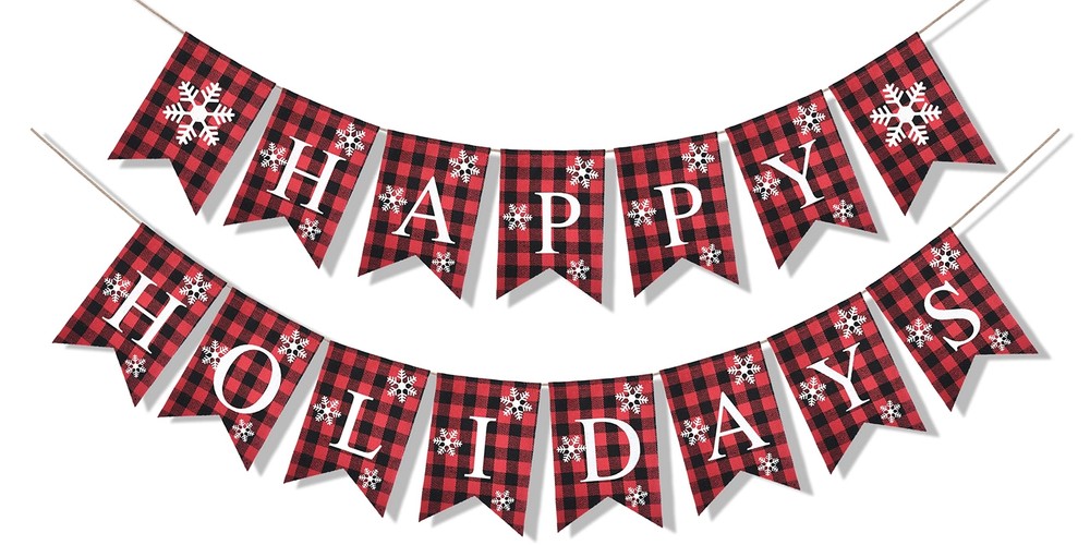 Happy Holidays Banner Christmas New Years Eve Decorations for Fireplace Rusti...-image