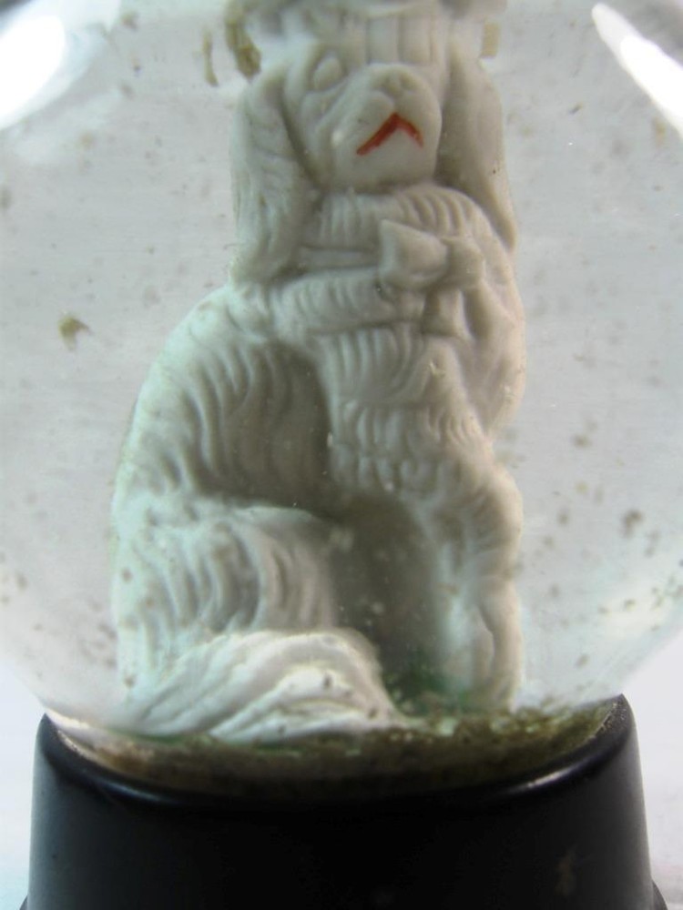 Antique Figural Staffordshire Dog - Clear Glass Snow Dome on Base 1920s