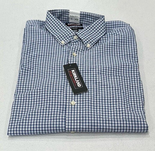 Kirkland Signature Men's Traditional Fit Dress Shirt, Blue Plaid, Size 16-34/35
