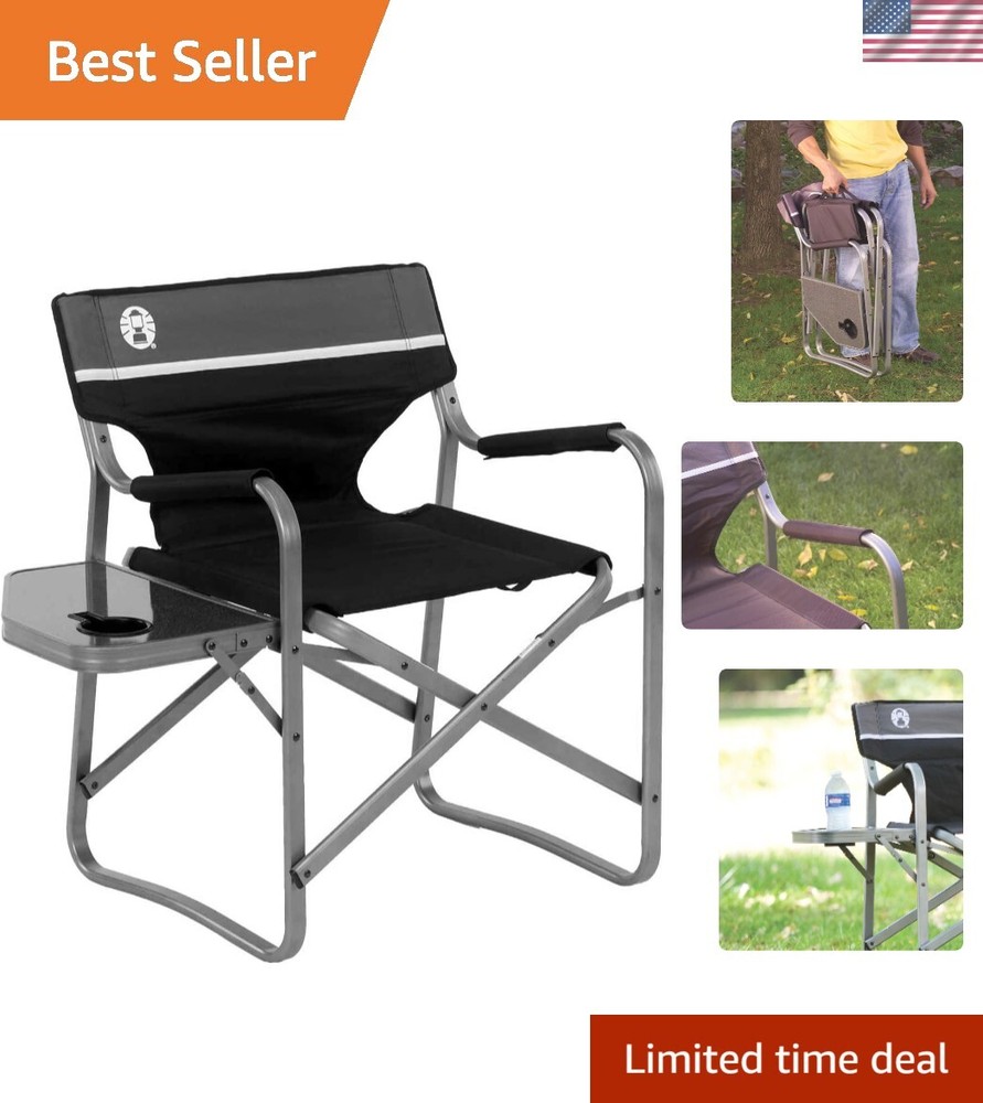 Portable Camping Chair with Side Table & Cup Holder, Lightweight Folding Deck...