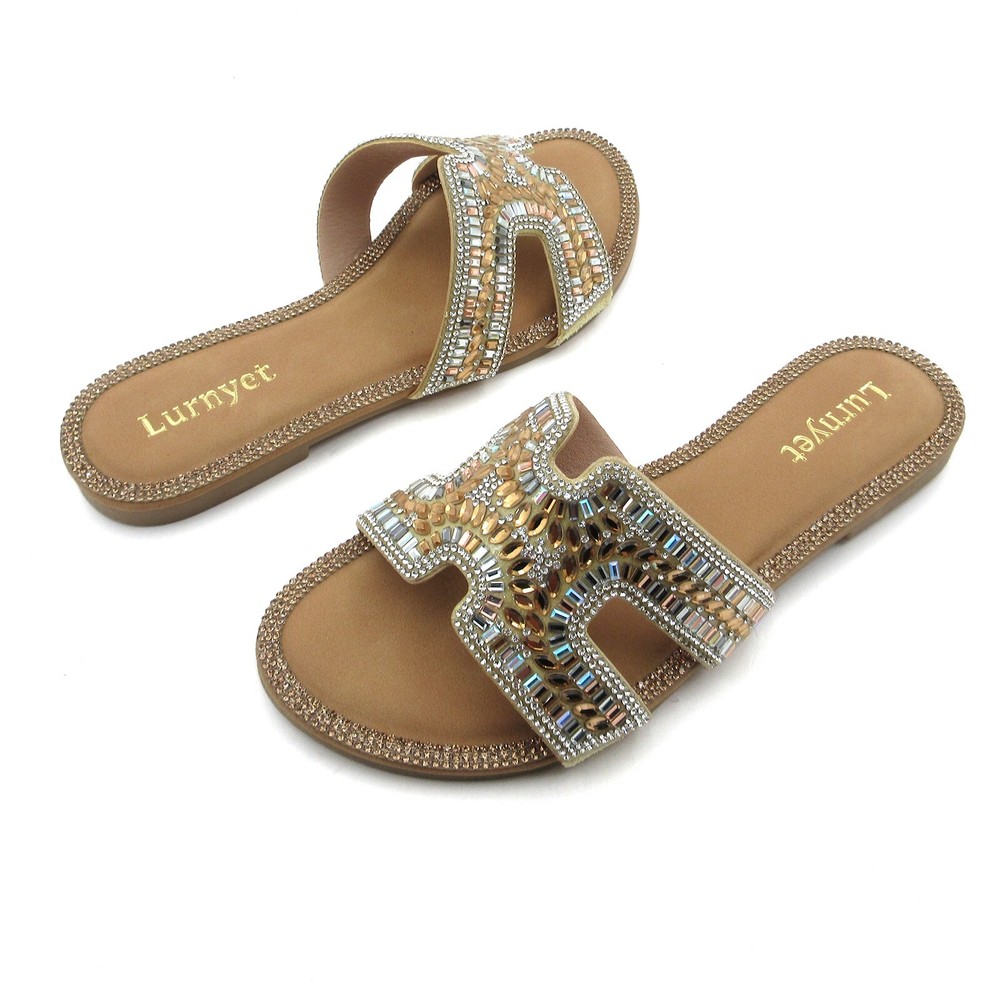 Women's Crystal Embellished X-Band Slide Sandals Rhinestone Design Slipper