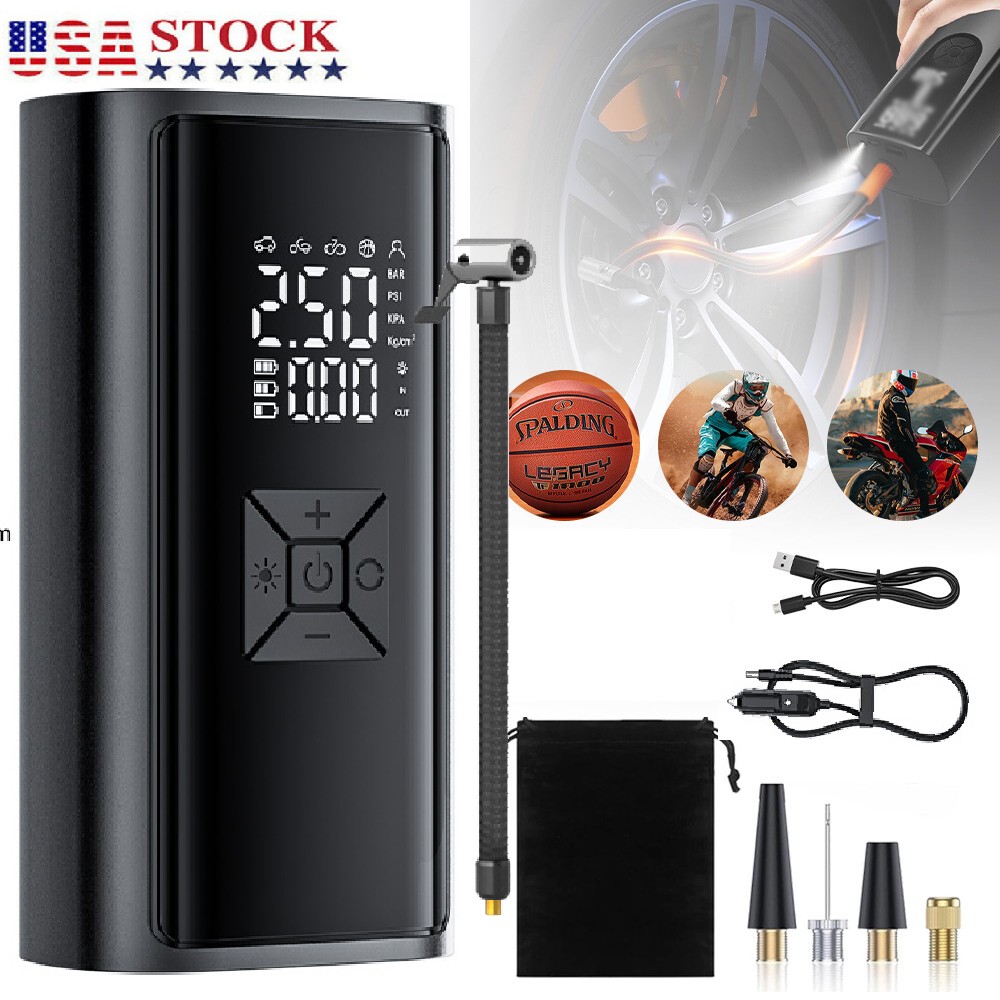 12V 8000mAh Cordless Portable Car Tyre Inflator LCD Air Compressor Electric Pump