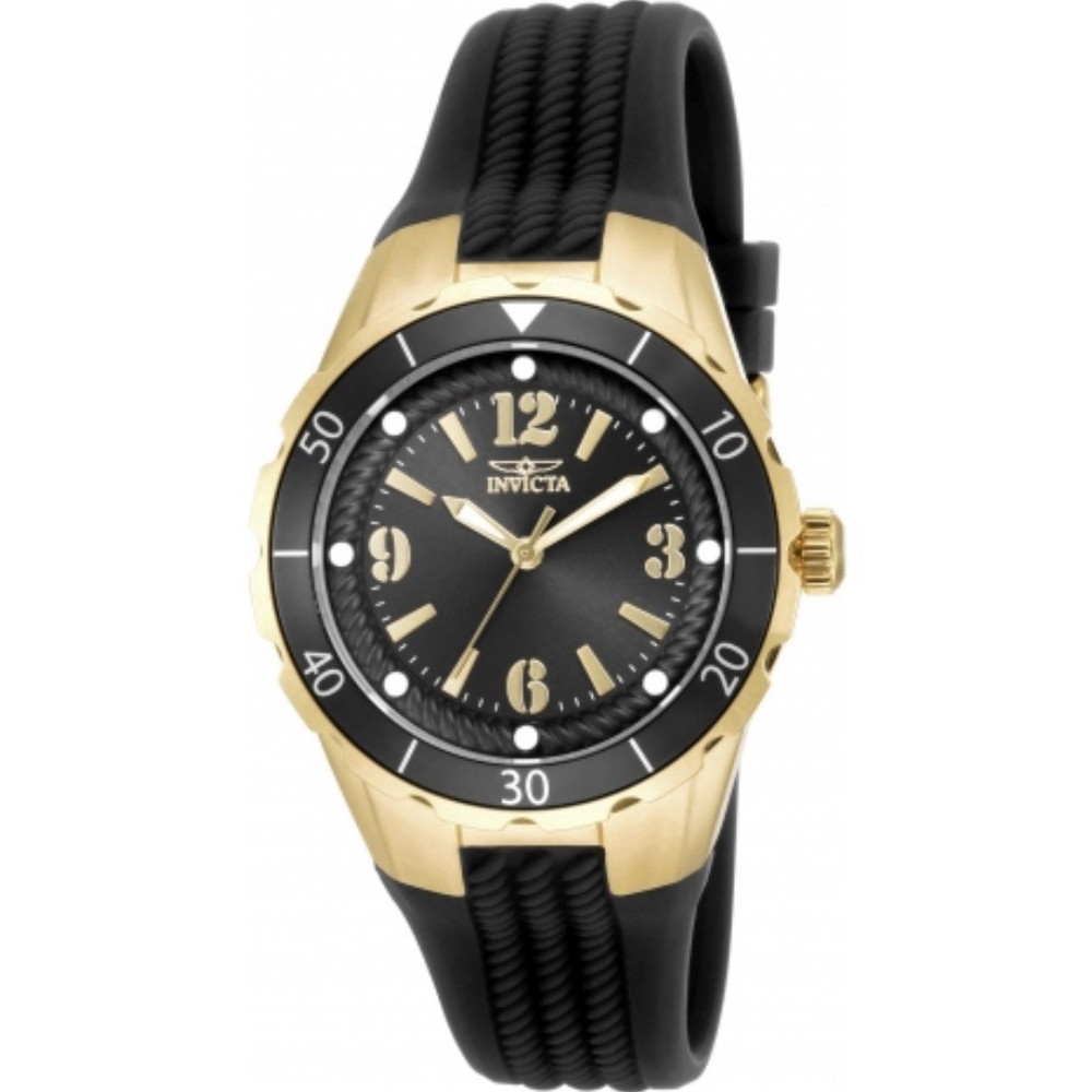 Invicta Angel Halo Exclusive Quartz Black Dial Gold Stainless Ladies Watch 17486