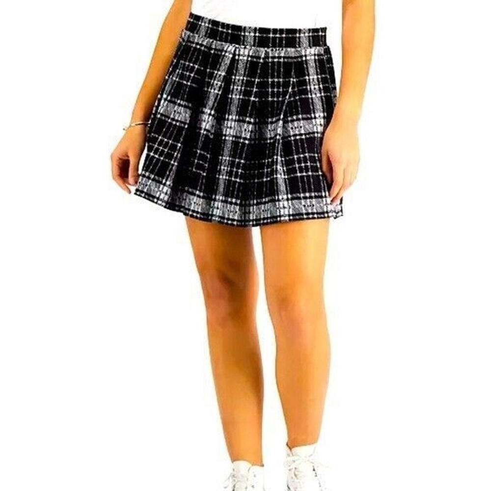 Polly Juniors Gray Plaid Pleated Skater Skirt Size XL New