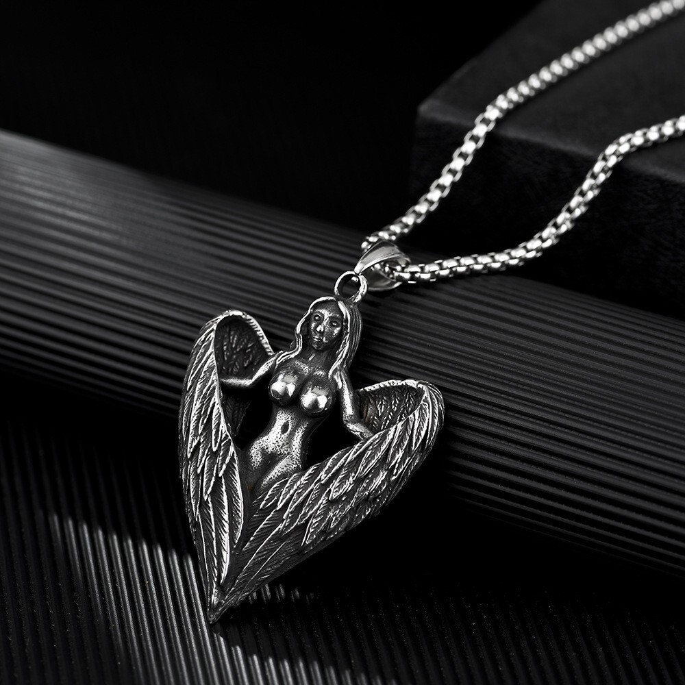 Men's Vintage Stainless Steel Angel Pendant Lucky Necklace Jewelry Wholesale