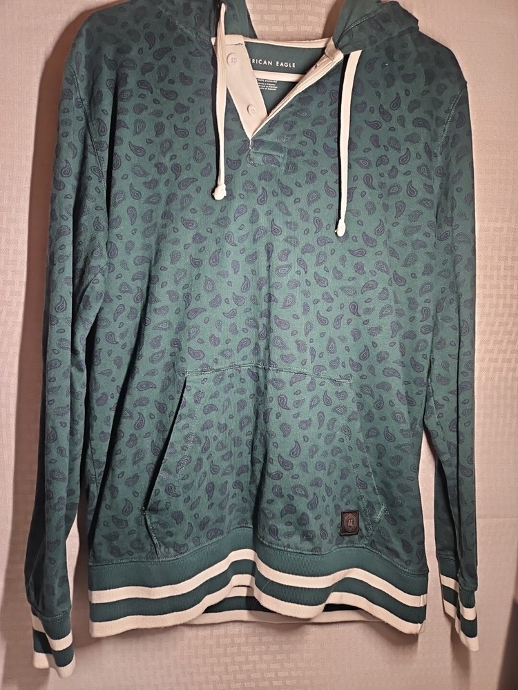 American Eagle, Womens, Size S, hoodie, Green, Paisley, White Trim