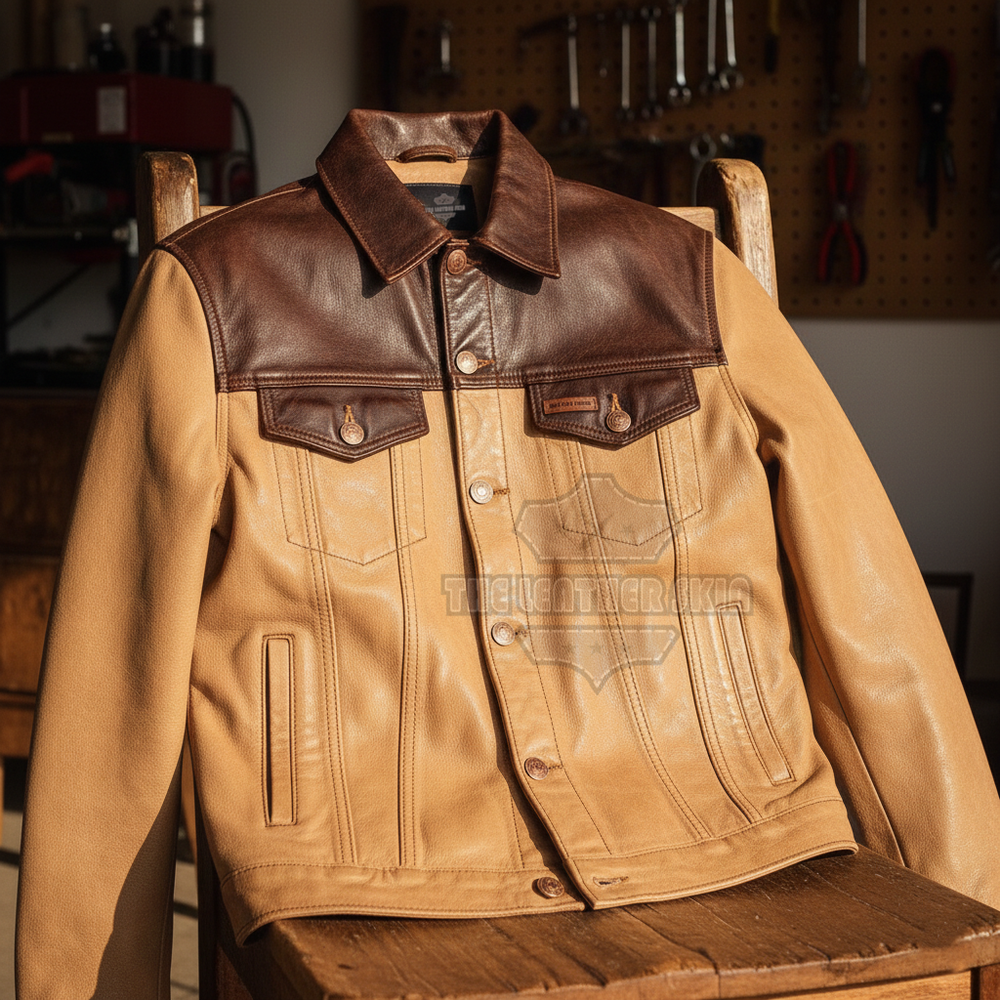 Men's Leather Jacket | Trucker Jacket | Genuine Leather Vintage Style Jacket