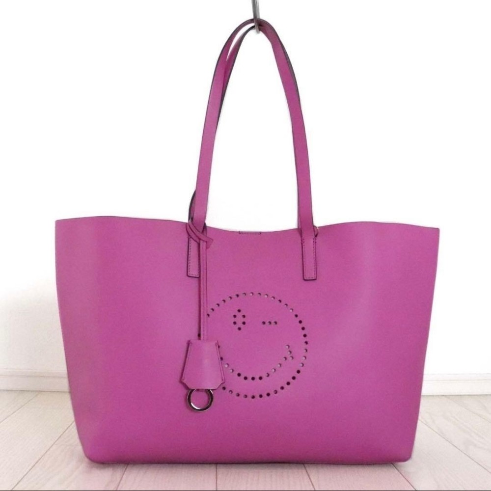 Anya Hindmarch Ebury Wink Shopper Tote Bag Leather Pink Auth From Japan RA