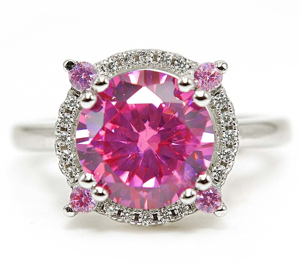 4CT Treated Pink Sapphire & Topaz 925 Solid Sterling Silver Ring Jewelry Sz 9