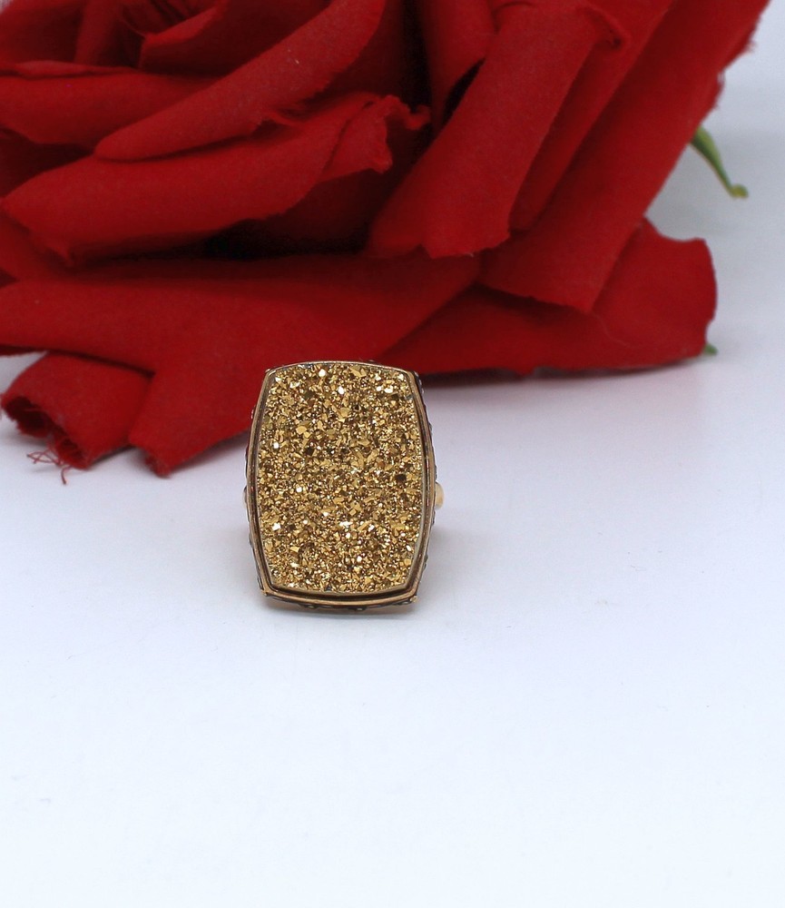 Sterling Silver NWOT JTV  Gold Tone Druzy Cocktail Ring Size 10 7.15g CAT RESCUE
