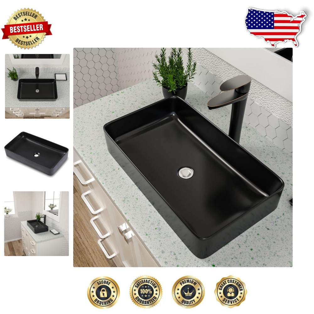 Durable 24x14 Black Ceramic Vanity Bowl Sink for Modern Bathrooms