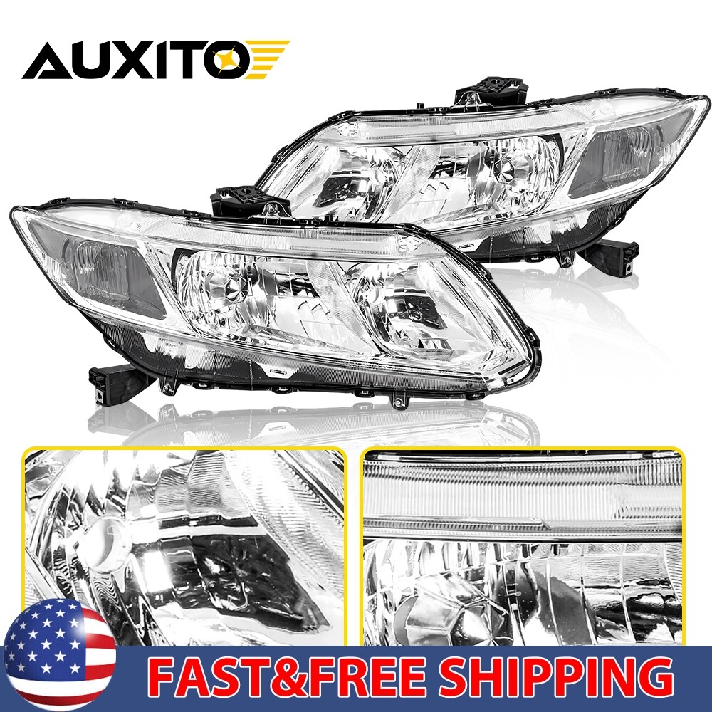 FOR 2012-15 HONDA CIVIC CHROME HOUSING CLEAR CORNER HEADLIGHT REPLACEMENT LAMP
