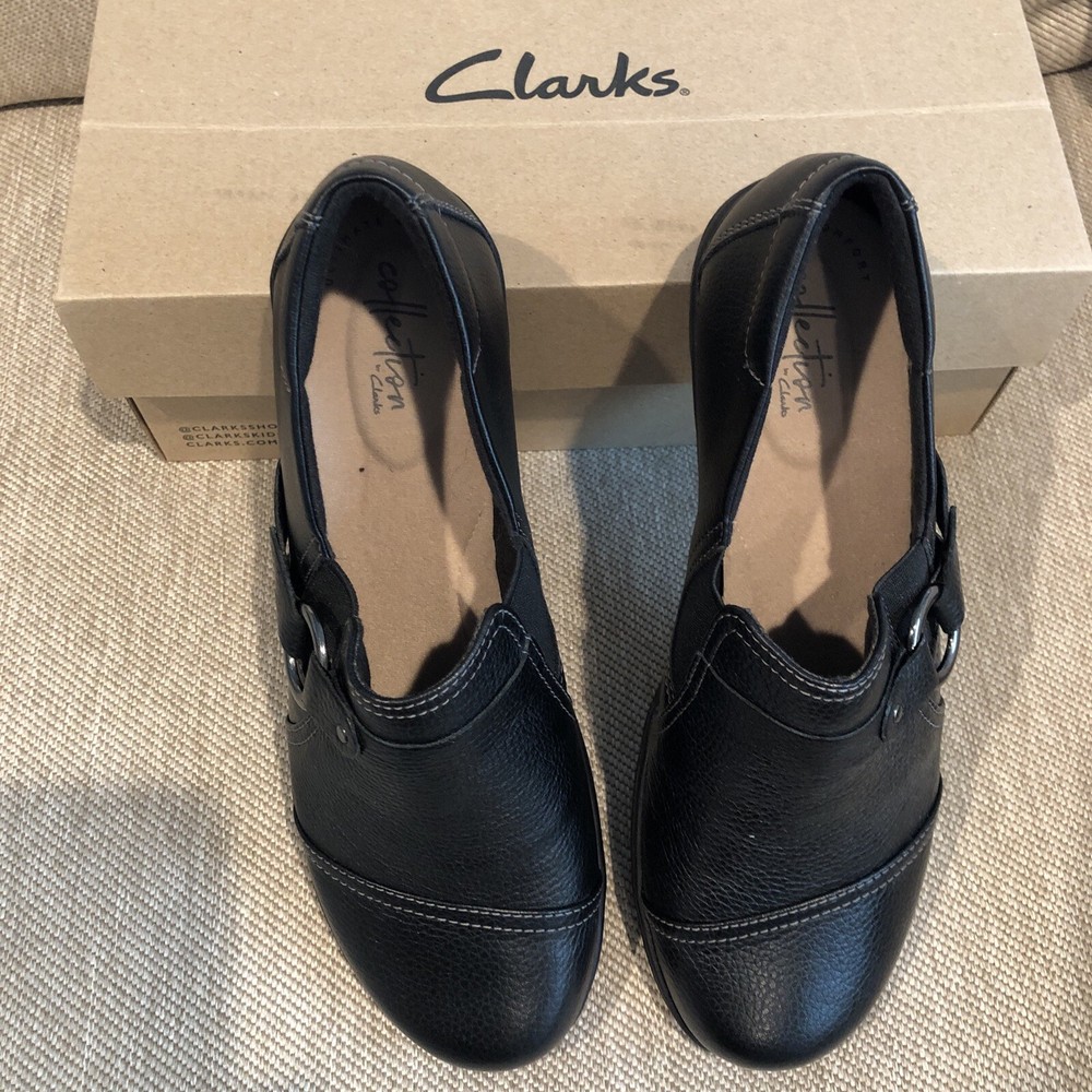 Clarks Black Tumbled Leather Cheyn Fame Loafers ~ Slip On ~ Size 9 ~New with Box