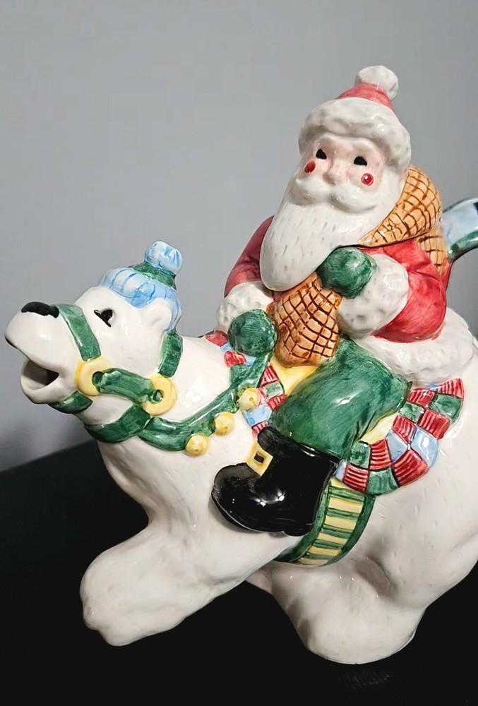 Vintage Lotus 1995 Santa On Bear Teapot Christmas Decorations
