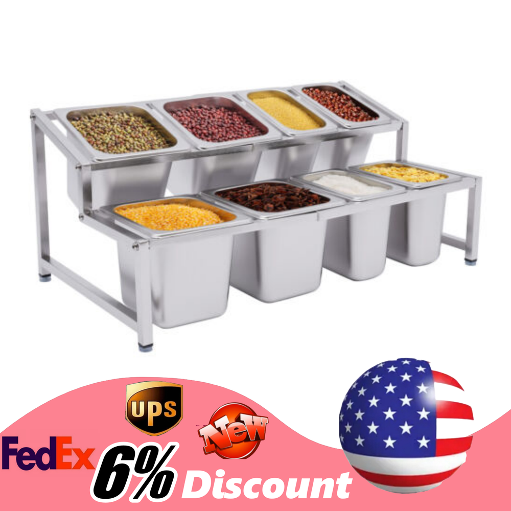 2-Tier Expandable Spice Rack with 8 Pans 13.8 to 23.6 Inches Stainless Steel Holder