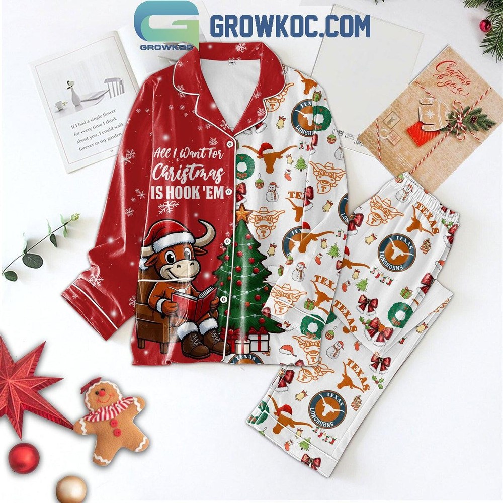 Texas Longhorns Hook 'Em Christmas Pajamas Set - Polyester Sleepwear