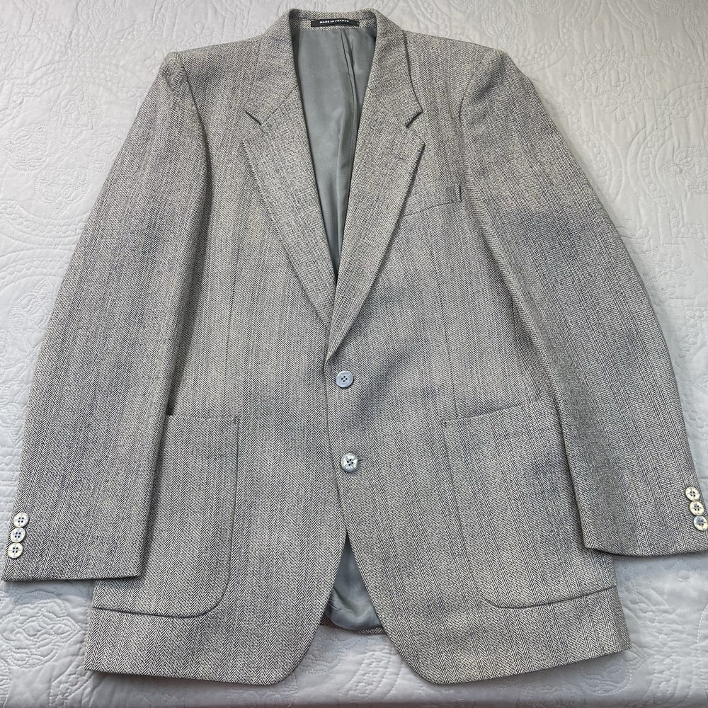 Yves Saint Laurent Grey Wool Herringbone Vintage Blazer 40R YSL Sport Coat
