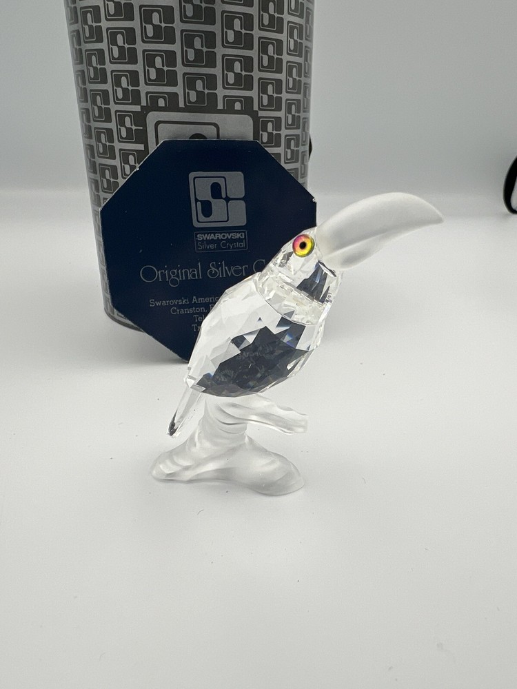 Swarovski Silver Crystal Toucan with Frosted Beak on Branch in Original Box