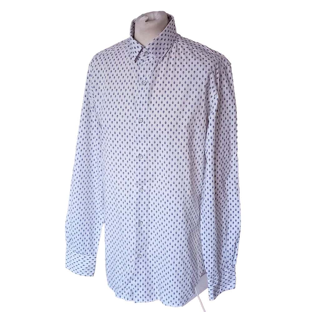 MASSIMO DUTTI Mens 100% Cotton Finest Fabrics Shirt Medium Blue Floral Leaf M