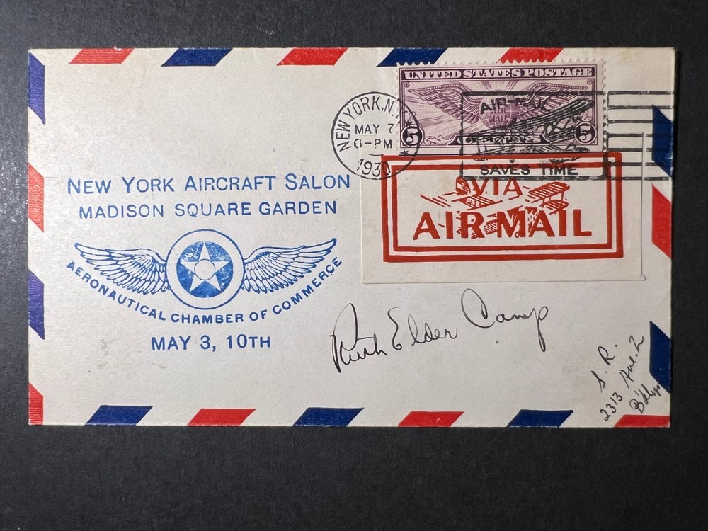 1930 USA Airmail Cover New York NY to Ruth Elden Camp Madison Square Garden