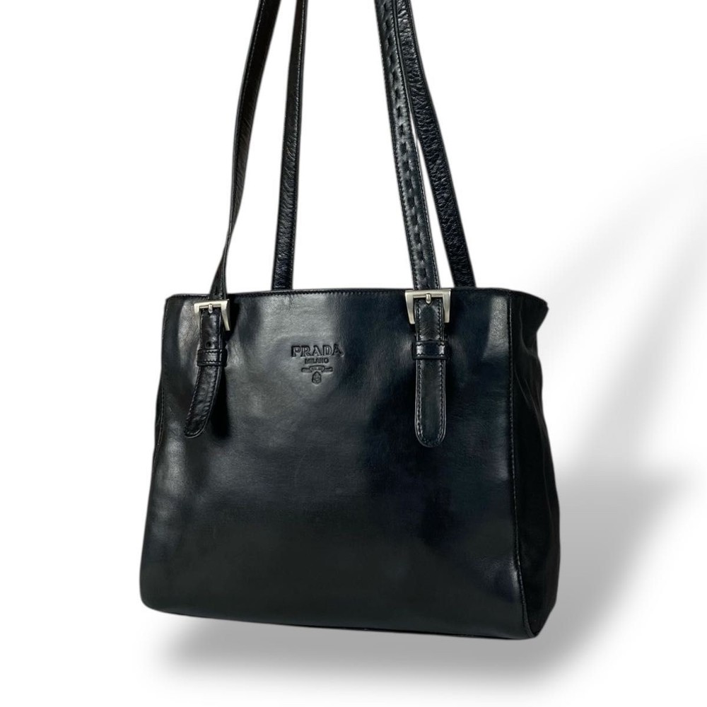 RARE PRADA black leather tote bag one shoulder bag