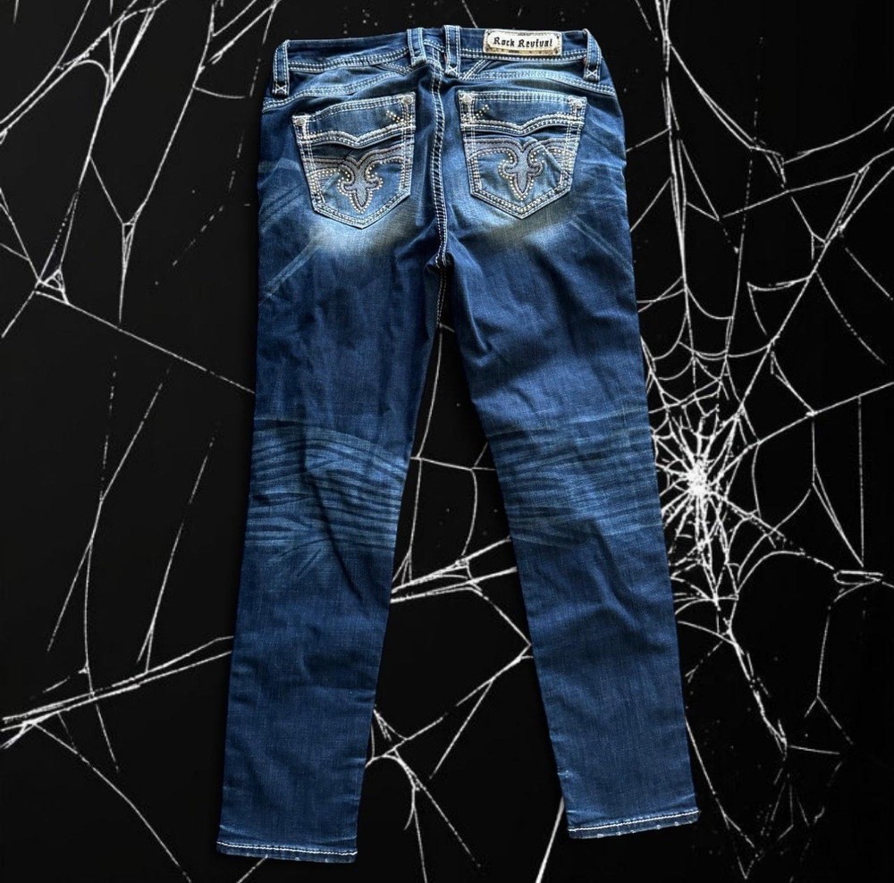 Rock Revival Jeans Mens 32 Blue Cyrek Straight Pocket Embroidered Grunge Y2K