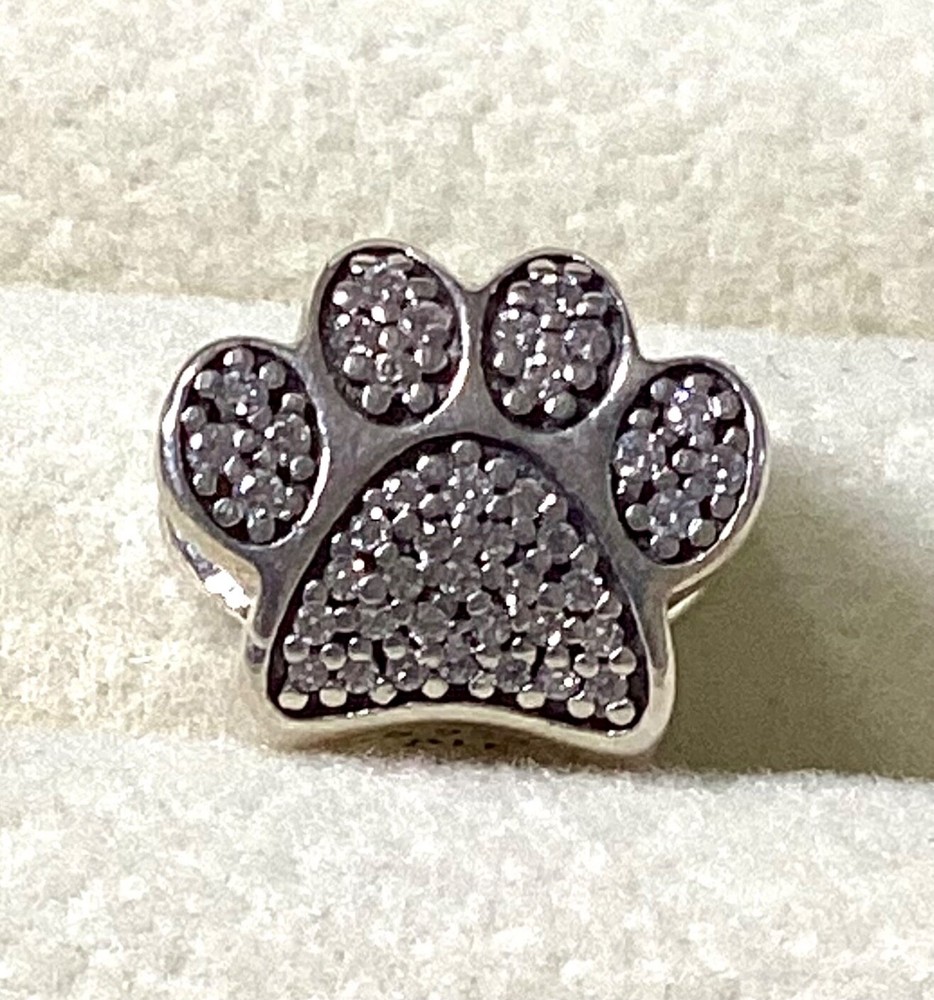 Pandora Sparkling Paw Print Silver Charm S925 ALE Puppy Dog Gift for Birthday