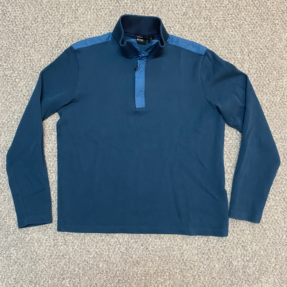 HUGO BOSS Men's Regular Fit 100% Cotton Blue Quarter 1/4 Zip Sweater Sz M