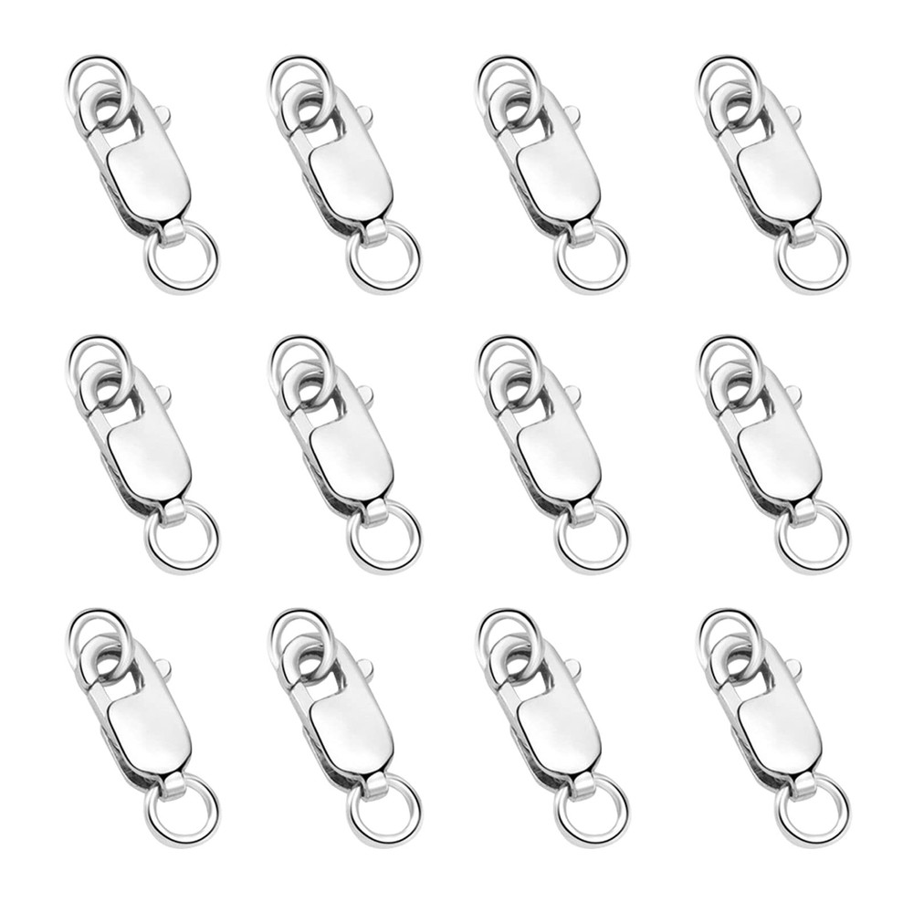 t925 Sterling Silver Lobster Claw Clasp 12pcs with Closed Jump Rings, Small C...