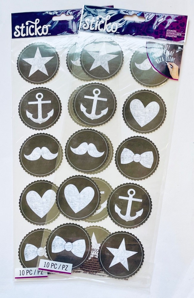 2 Sheets Sticko Large Chalk Icon Stickers Scrapbook Planner Crafts Star Anchor