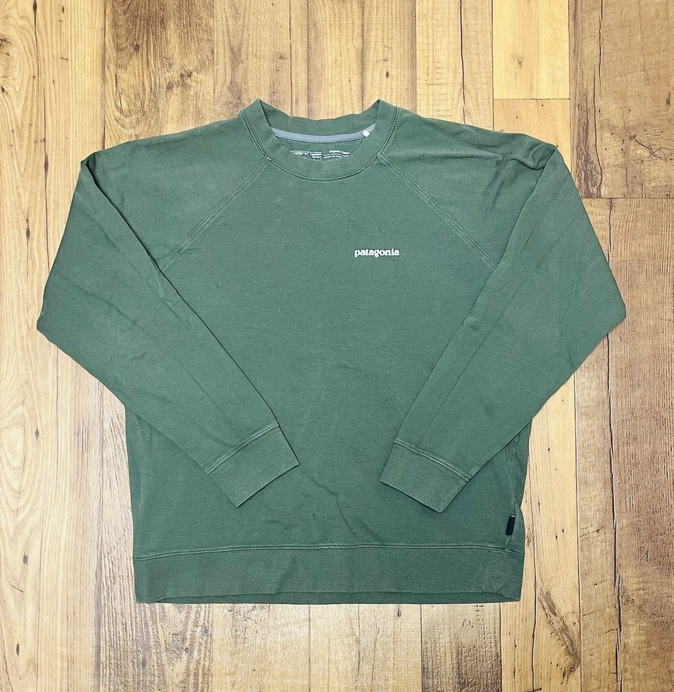 Patagonia Mens Forest Green Graphic Print Crewneck Sweatshirt Size Large Eco-Friendly Soft Casual Pullover