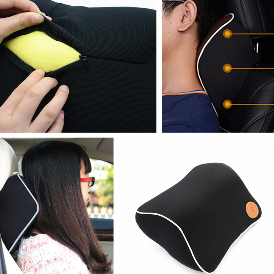 Car Head Neck Support Cushion Seat Head Pad Memory Foam Black Pillow Mat