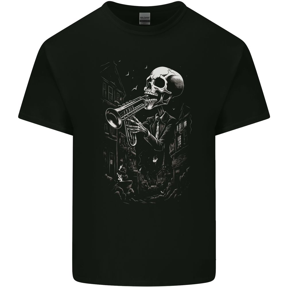 Day of the Dead Skeleton Trumpet Skull DOTD Mens Cotton T-Shirt Tee Top