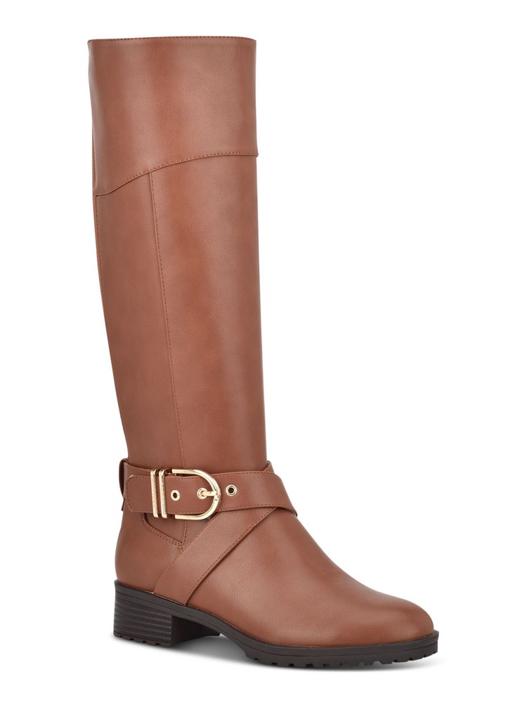 TOMMY HILFIGER Womens Brown Ankle Strap Buckle Accent Block Heel Riding Boot 5 M