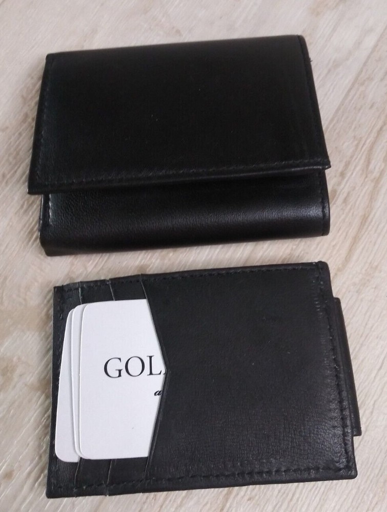 Trifold Black Wallet Men's Gold Coast Leather and Magnetic Money/Card Clip