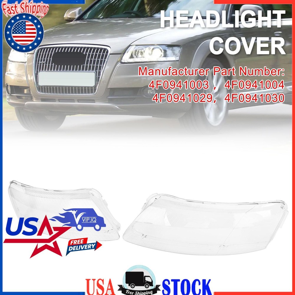 Left + Right Headlight Lens Plastic Cover Shell 4F0941003/04 For Audi A6 2006-11