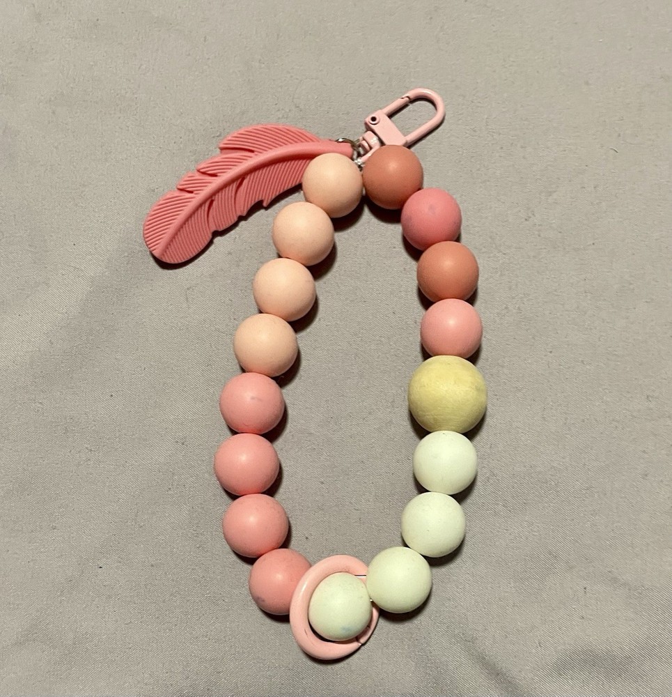 Handmade Silicone Wristlet Keychain with Feather Charm - Sold Individually
