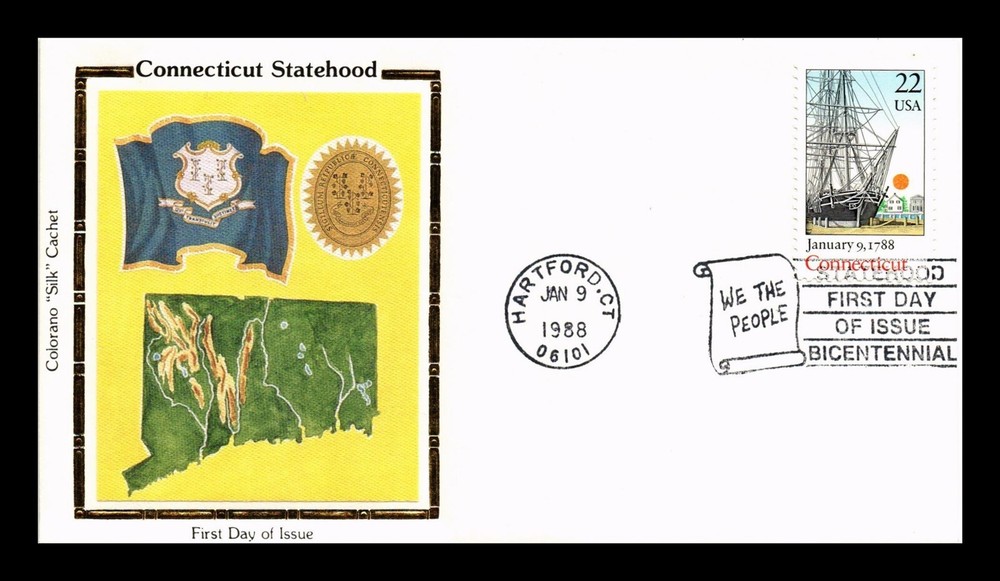 Dr Jim Stamps US FDC 22c Connecticut Statehood Bicentennial Colorano Silk Cachet