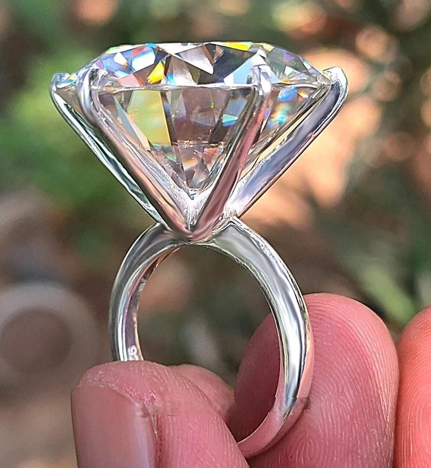 Huge & Rare 125 Ct Certified Treated White Diamond Solitaire Ring In 925 Silver